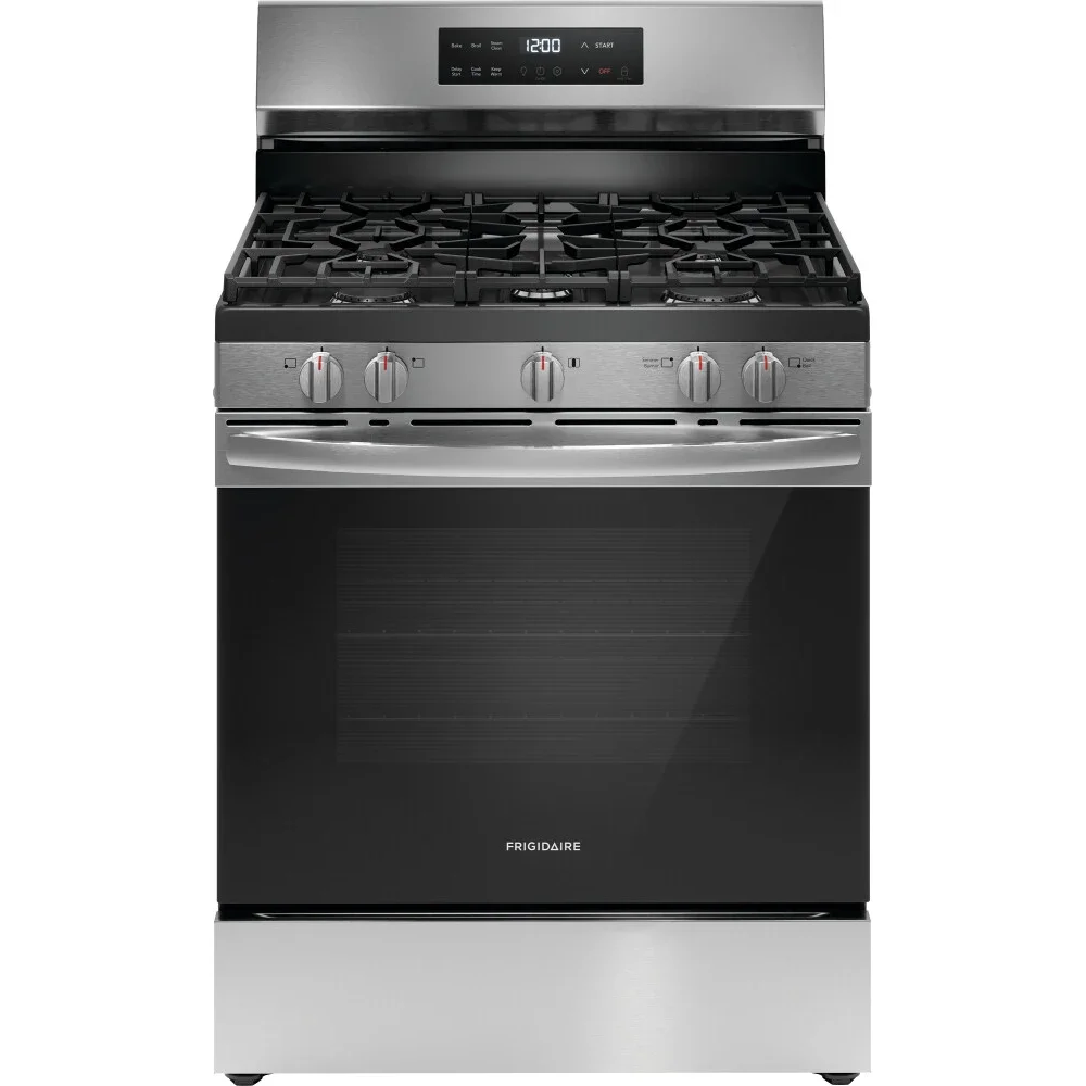 Frigidaire 30" Freestanding Gas Range with 5 Sealed Burners, 18,000 BTU Quick Boil and Steam Clean - Stainless Steel