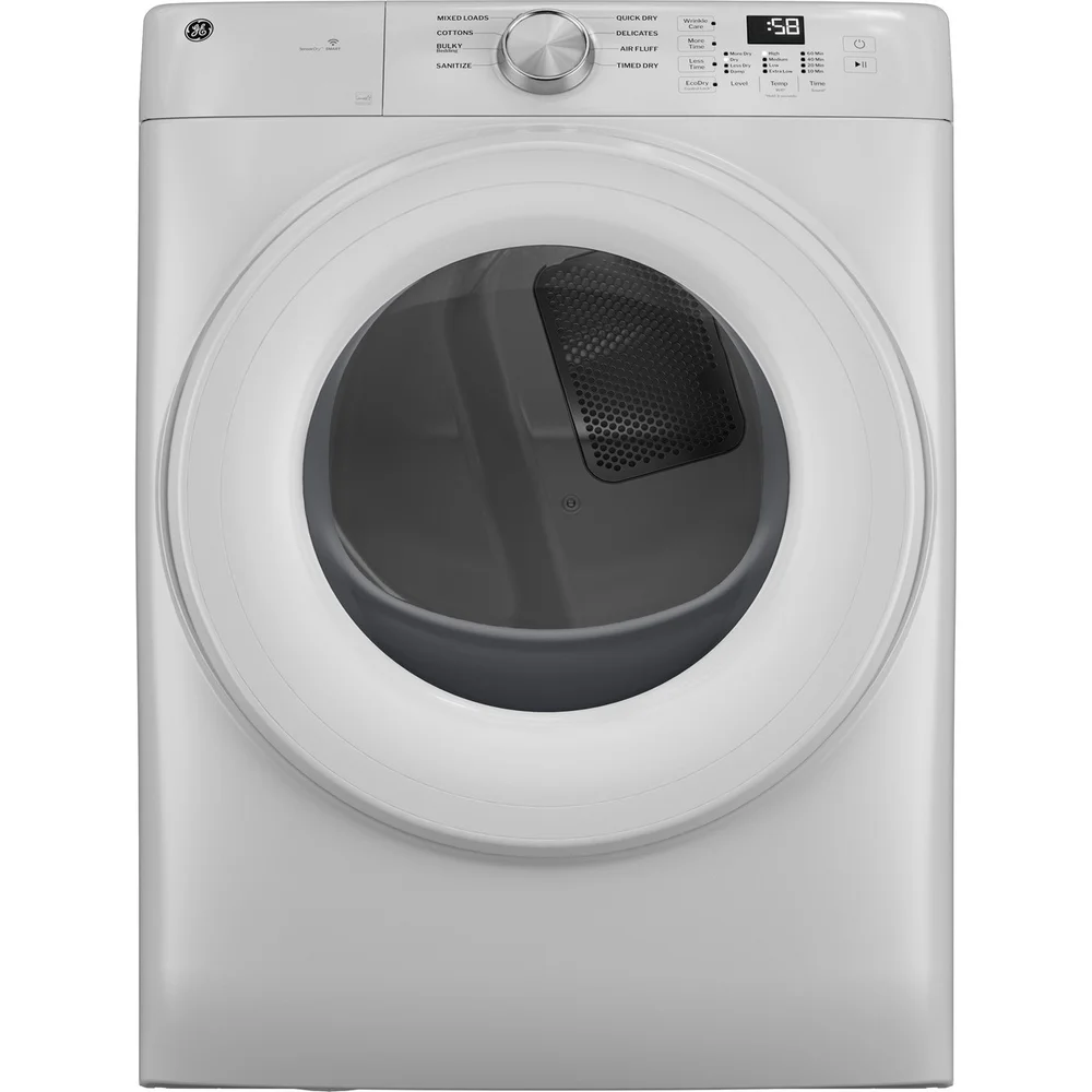 GE 28" Smart Front Load Gas Dryer with 7.8 Cu. Ft. Capacity, Sanitize Cycle and WiFi Powered by SmartHQ™ - White