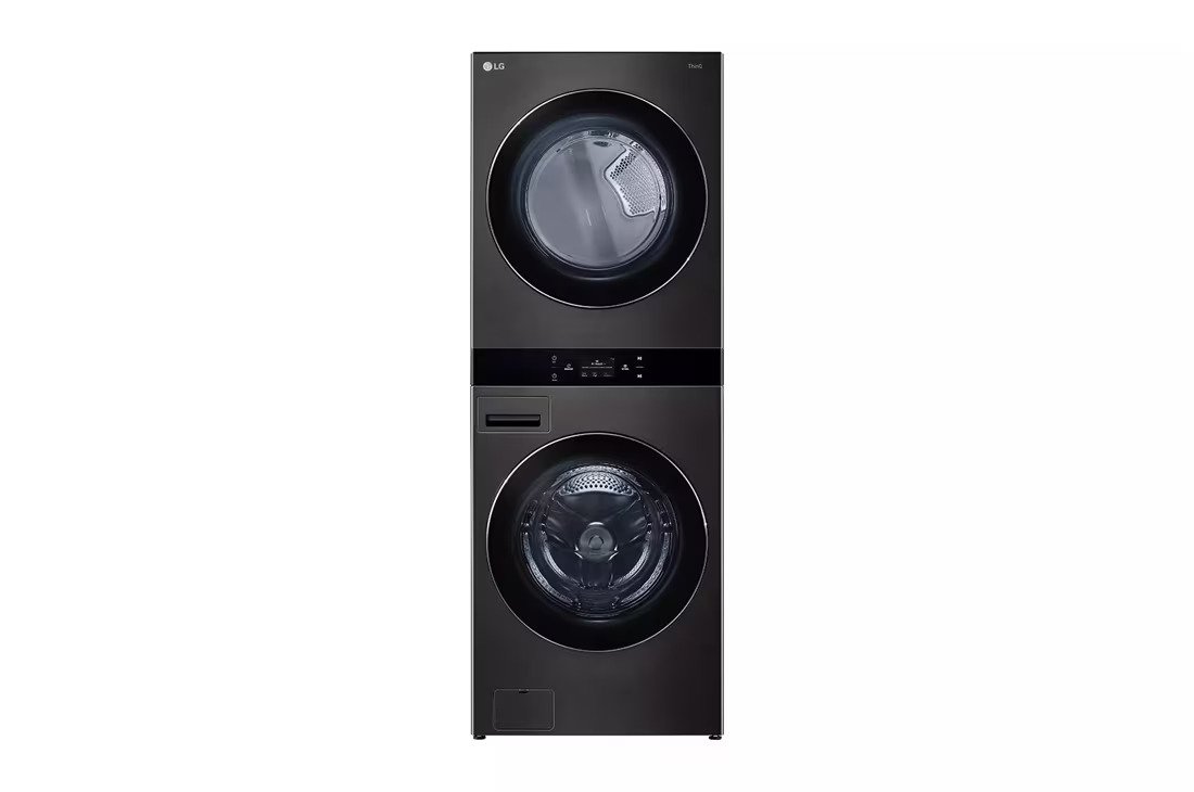Single Unit Front Load LG WashTower™ with Center Control® 5 cu.ft. Washer & 7.4 cu.ft. Gas Dryer(Black Steel)