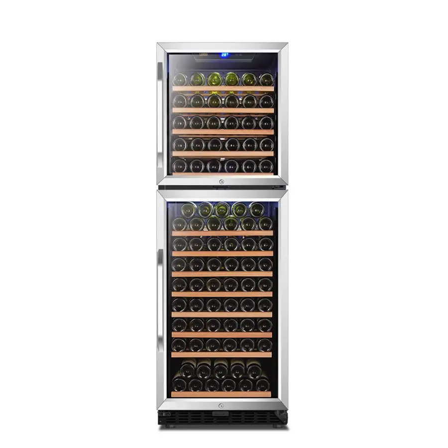 LW162DD Lanbo – 24 Inch 152 Bottle Dual Zone Freestanding/Built-In Wine Fridge with Removable Shelves and 2 Independent Zones – Black