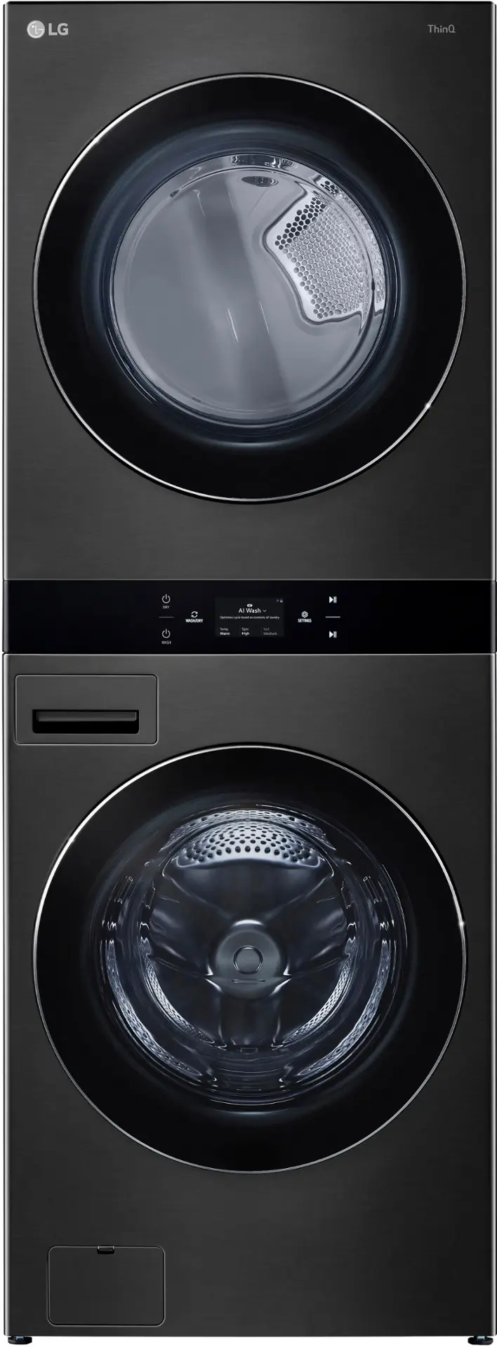WKGX301HBA LG – 5.0 Cu. Ft. HE Smart Front Load Washer and 7.4 Cu. Ft. Gas Dryer WashTower with Steam and Center Control – Black Steel