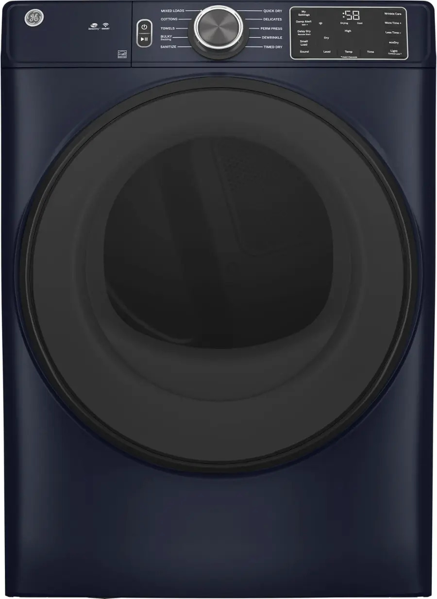 GFD55ESPRRS GE – 7.8 Cu. Ft. Stackable Smart Electric Dryer with Sanitize Cycle – Sapphire Blue
