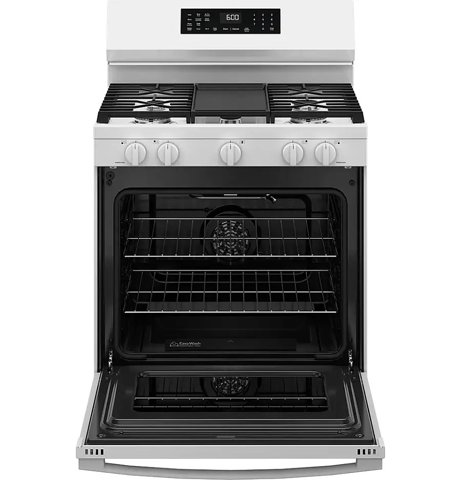GGF600AVWW GE® 30″ Free-Standing Gas Convection Range with No Preheat Air Fry and EasyWash™ Oven Tray